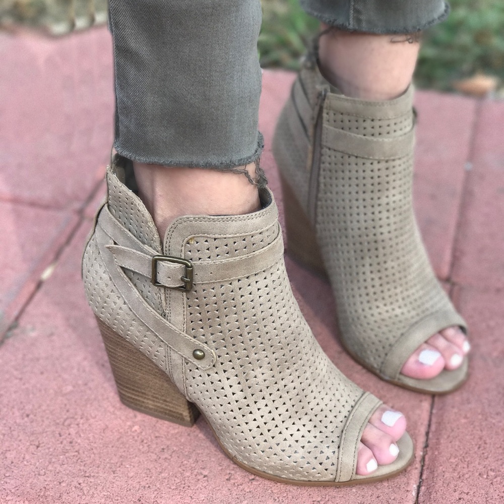 Perforated Tan Ankle Booties
